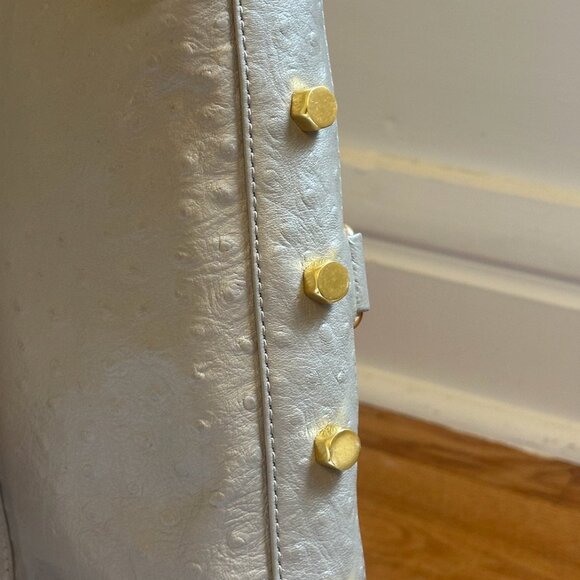 Rebecca Minkoff Gray Mini M.A.C. Leather Crossbody Bag Brass Chain Metal Accents - Picture 3 of 5